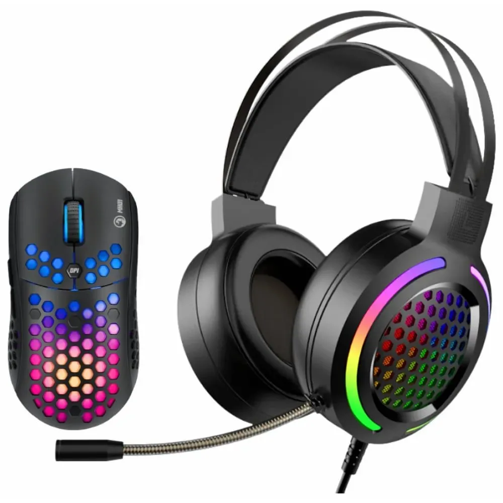 Marvo MH01BK Gaming Headset & Mouse Combo – RGB Wired Black