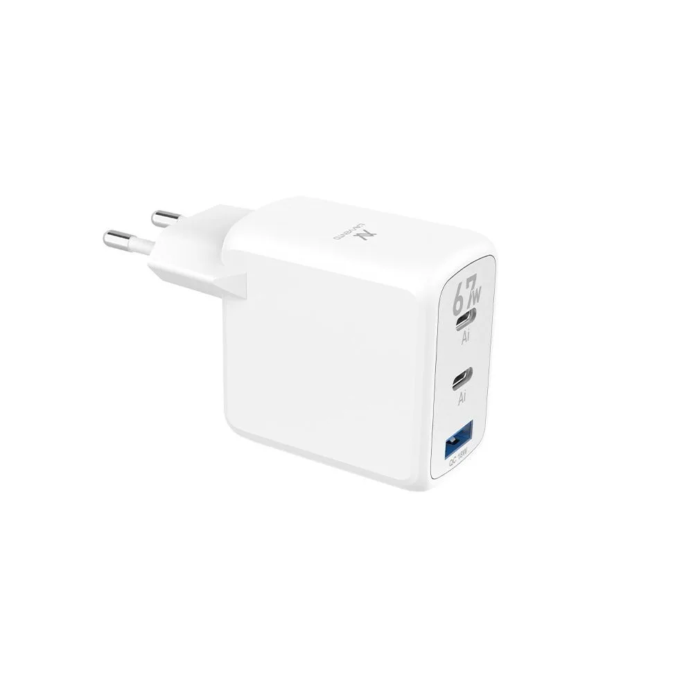 L'AVVENTO MP565 Mini GaN Charger — 67W, Dual USB-C & USB-A, White
